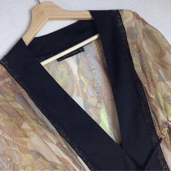 🌙Women’s Zara Sheer Silk Paisley Cover Up Dress with Tassels✨ - Picture 2 of 9